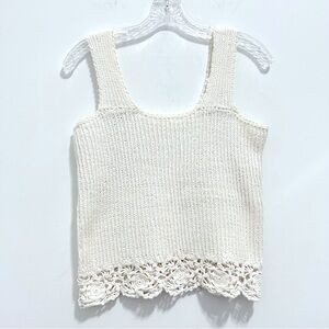 Women’s White Cream Knitted Floral Crochet Summer Top Handmade